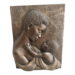 Bonded Bronze Sculptured 3 Dimensional Artwork of Mother & Child 24”x18”c1” (Very Heavy) For Sale