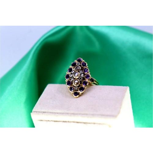 Gold Ring with Rose Cut Diamonds and Violet Amethysts For Sale - Image 6 of 9