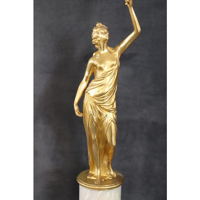 Sculptural Figures, Gilt Bronze on Alabaster Bases, Early 20th Century, Set of 2 For Sale - Image 4 of 18