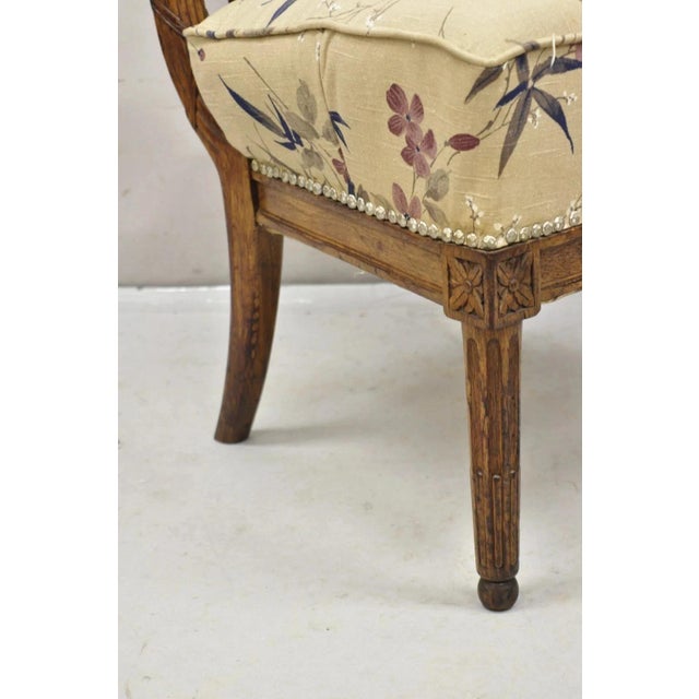 Antique Italian Neoclassical Style Carved Arrow Walnut Low Boudoir Slipper Chair For Sale In Philadelphia - Image 6 of 12
