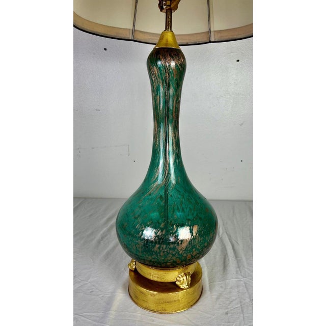 Glass Mid-Century Modern Murano Lamp, Teal Blue Blown Glass, Italy, 1930s For Sale - Image 7 of 8