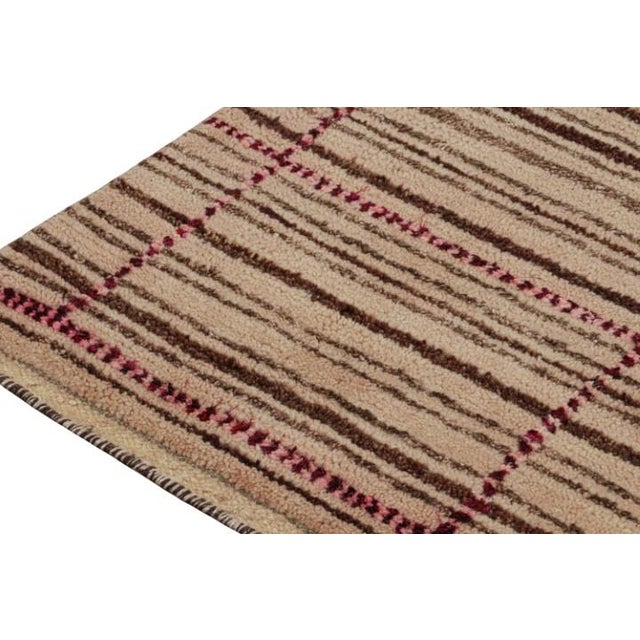 Tribal 2010s Rug & Kilim’s Moroccan Style Runner in Beige-Brown and Pink Geometric Patterns For Sale - Image 3 of 7