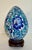 Vintage Display Size Blue Floral Cloisonné Egg on Wood Stand For Sale - Image 9 of 12