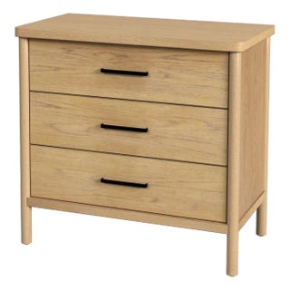 Lennon 34 in. W Rectangular Wood 3 Drawer Rounded Leg Dresser, Light Natural Wood For Sale