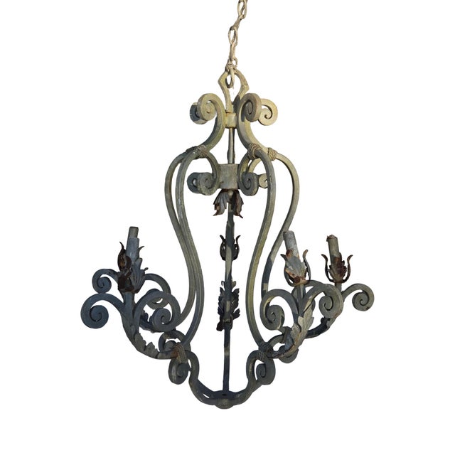 Metal Early 20th Century Wrought Iron Chandelier 36" For Sale - Image 7 of 11