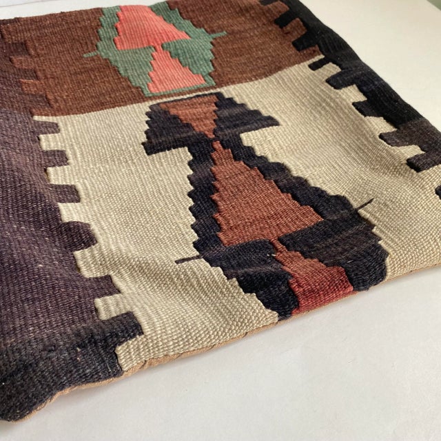 Early 20th Century Vintage Kilim Rug Pillow Cushion Cover Moroccan Style Aztec Print Textile For Sale - Image 5 of 10