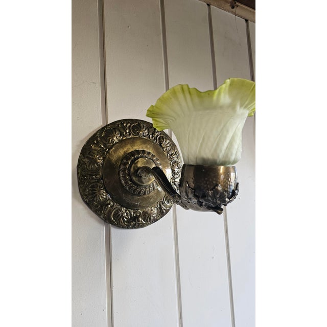 Art Nouveau Green Brass Wall Sconce, 1890s For Sale - Image 10 of 11