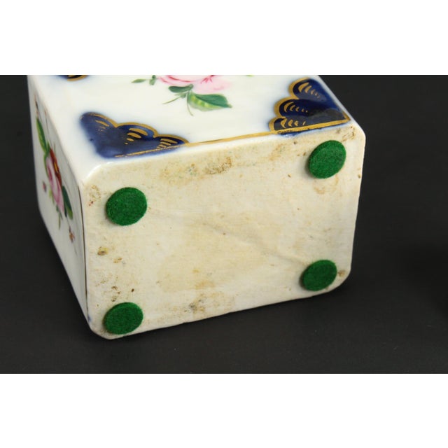 19th C. Old Paris Porcelain Perfume Vanity Bottle Blue & White Flowers & Gold For Sale - Image 10 of 11