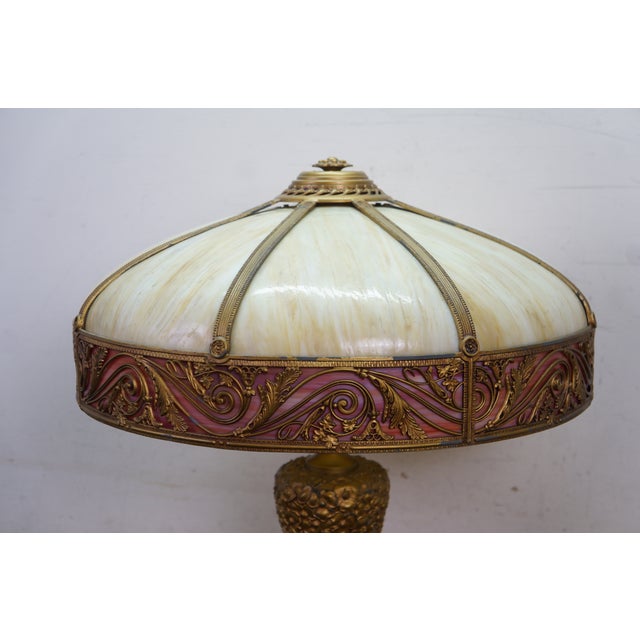 Antique Charles Parker Art Nouveau Two Light Slag Glass Table Lamp 25" For Sale - Image 12 of 18