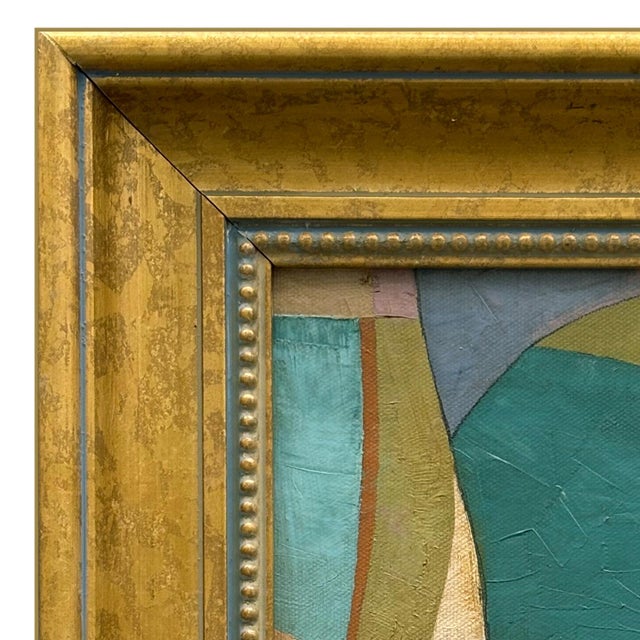 Various Artists Contemporary Teal Abstract Oil Painting in Vintage Gold Frame For Sale - Image 4 of 6