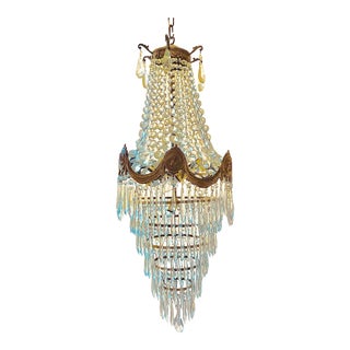 Antique Bronze Five-Tiered Crystal Chandelier For Sale