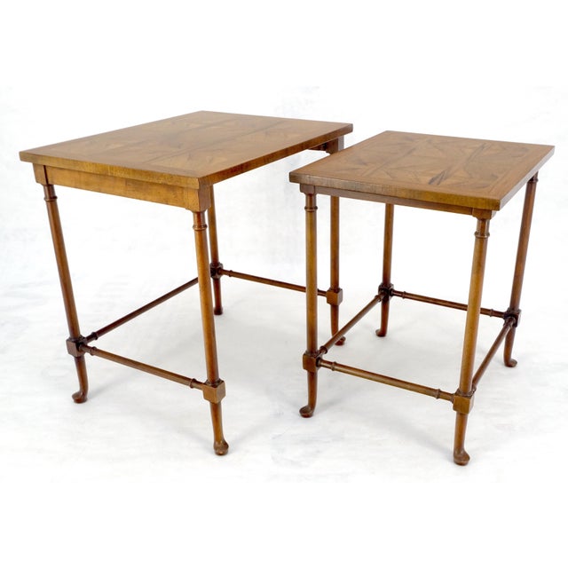 Fine Baker c1970s Marquetry Top Pair of Nesting Side End Tables MINT For Sale - Image 12 of 16