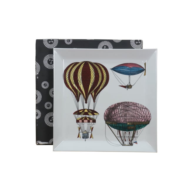 Victorian Piero Fornasetti Milano Italy Porcelain Palloni n.2 Hot Air Balloons Tray For Sale - Image 3 of 11