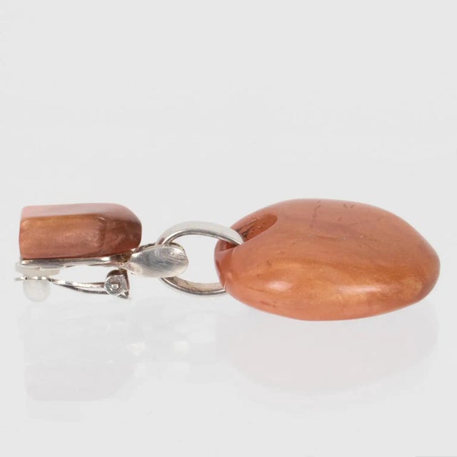 Metal Dominique Denaive Orange Resin and Metal Dangle Clip Earrings For Sale - Image 7 of 9