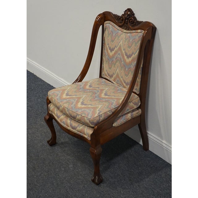 Vintage Antique Solid Mahogany Gothic Revival Jacobean Upholstered Arm Chair For Sale - Image 4 of 10