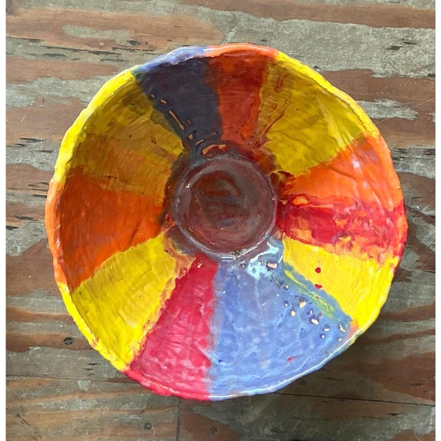 Late 20th Century Vintage Boho Striped Studio Pottery Bowl For Sale - Image 5 of 7