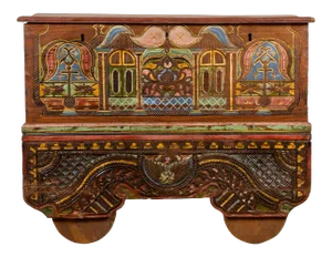 Indonesian Madurese 19th Century Polychrome Merchant's Blanket Chest on Wheels