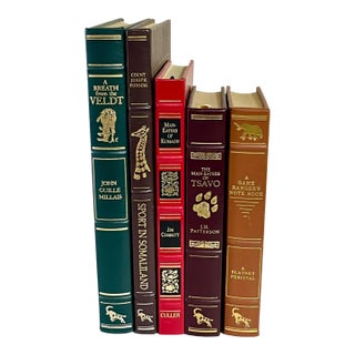 Set of 5 Leather Bound Safari African Hunting Theme Books For Sale