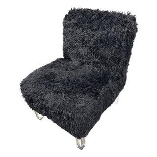 Skyline Furniture Black Faux-Fur Slipper Chair + Acrylic Legs For Sale