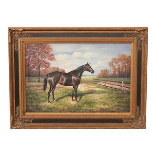 20th Century Equestrian Horse Oil Painting, Custom Framed For Sale