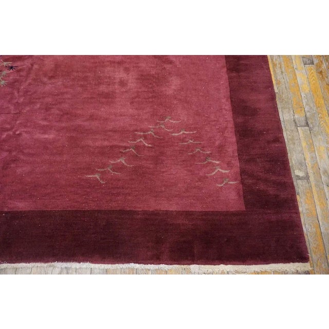 Lovely Red Burgandy Color With Special Chinoiserie Pattern Antique Chinese Art Deco Rug For Sale - Image 10 of 11