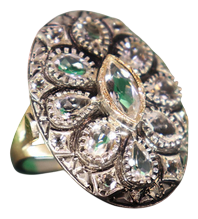 Gold and Silver Ring with Brilliant-Cut Zirconias Inlaid