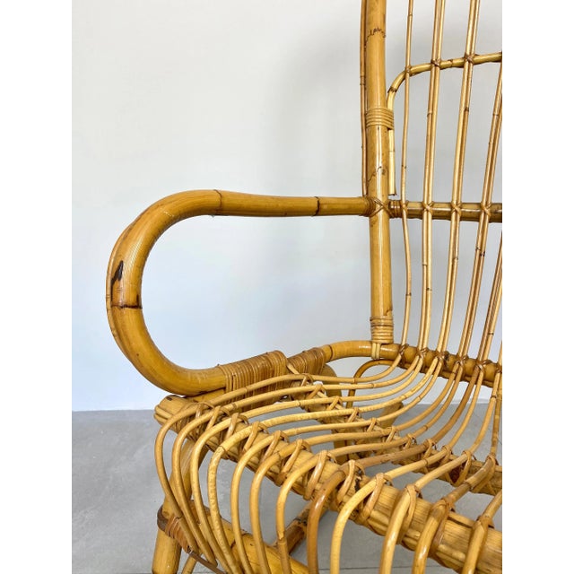 Bamboo Wicker Rocking Chair, Italy, 1960s For Sale - Image 10 of 12