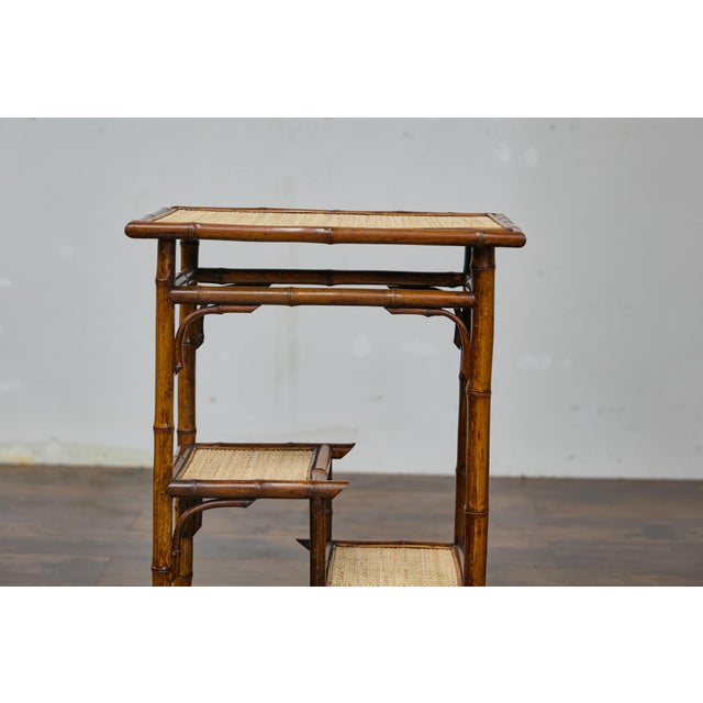 English 1920s Bamboo and Woven Rattan Side Table with Sectioned Shelves For Sale In Atlanta - Image 6 of 12