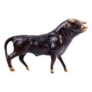 Mid-Century Austrian Patinated Bronze Bull Sculpture attributed to Walter Bosse, 1950s For Sale
