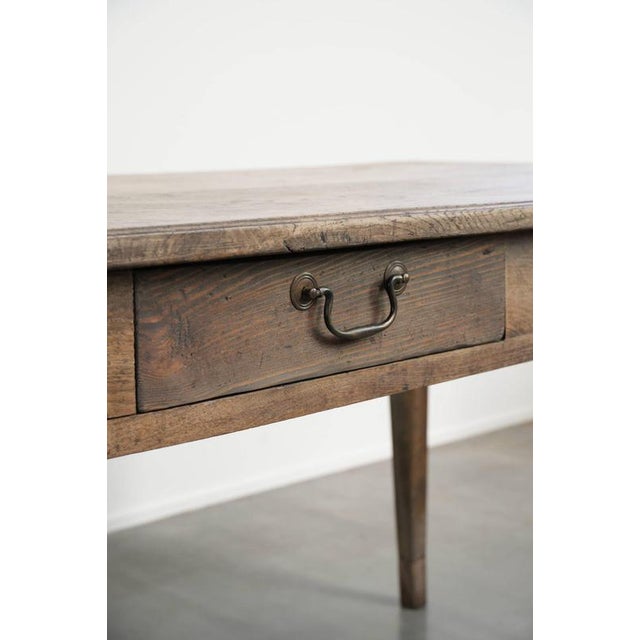 Antique French Greyed Oak Dining Table with Baguette Drawer For Sale - Image 11 of 13