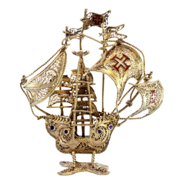 Small Caravel in Gilded Silver Filigree For Sale