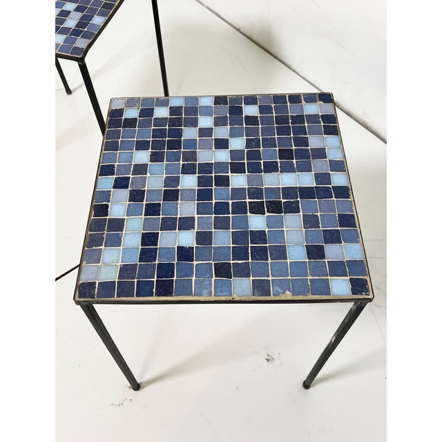 Metal C. 1950s Minimalist Italian Murano Glass Tile Side Tables -- A Pair For Sale - Image 7 of 8