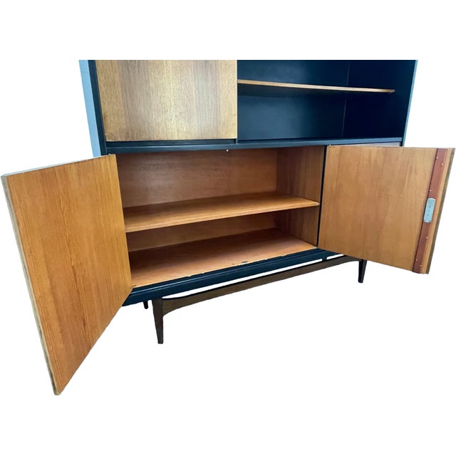 Brown Mid-Century Modern Walnut Storage Cabinet / Credenza With Black Frame, 1950s For Sale - Image 8 of 17