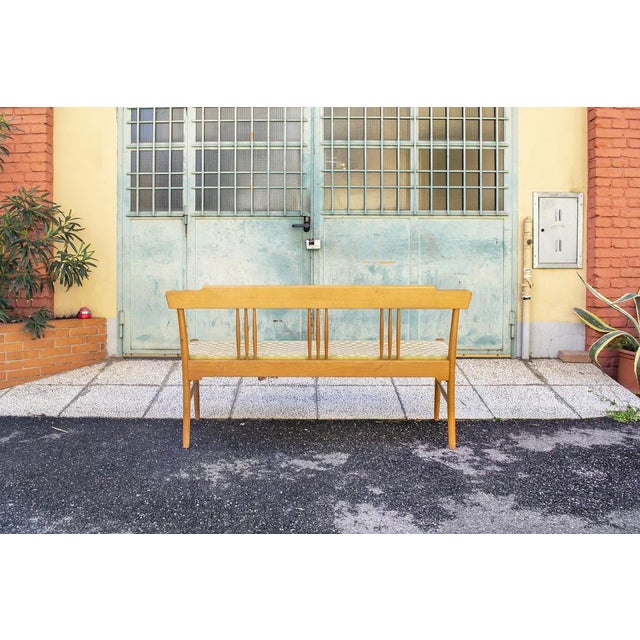 Beech Bench with Seat in Woven Fabric, Italy, 1950s For Sale - Image 4 of 10