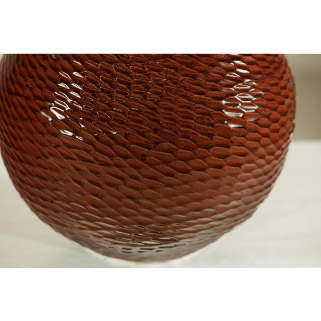Large Handcrafted Ceramic Vase with Glossy Brown Honeycomb Texture For Sale In New York - Image 6 of 18