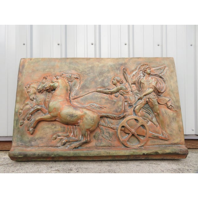 Circa 1950's-1970's ~ Large Classical Revival Architectural Plaster Wall Panel ~ Quadriga Chariot Relief w/ Faux Bronze...