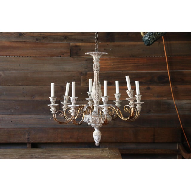 1940s 1940s Italian Rococo Revival Painted Wood & Gilt Wrought Iron 8-Light Chandelier For Sale - Image 5 of 18