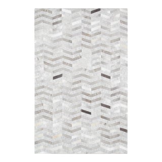 Galaxy Cowhide & Sari Silk Silver Area Rug, 4' 0'' X 6' 0'' For Sale