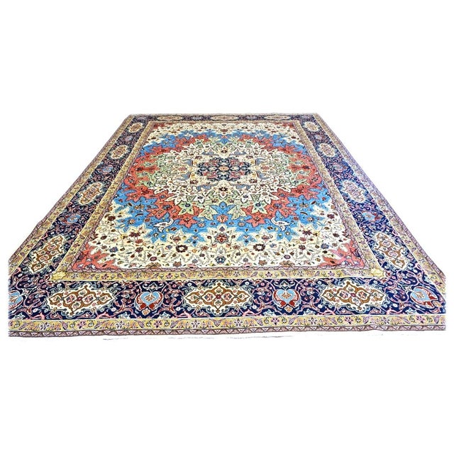Condition: Antique Circa: 1940s Origin: Persia Design: Tabriz Darya Actual size: 9'11" x 12'6" Thickness: 1/4 In. Color:...