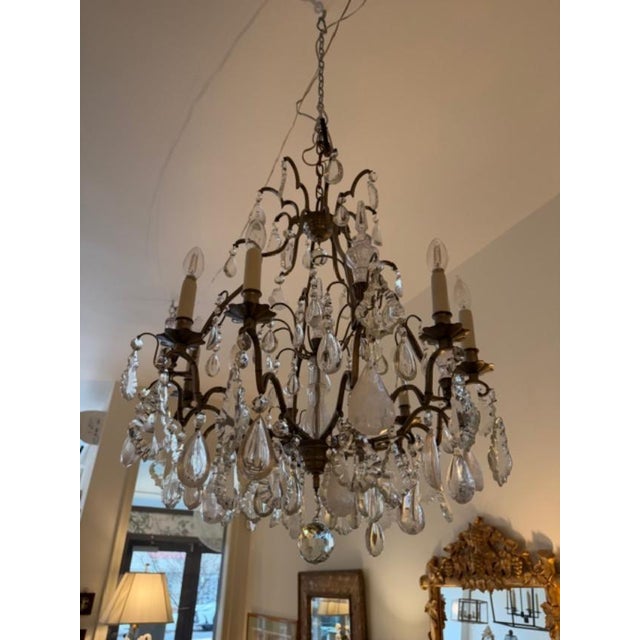 Vintage Rock and Cut Crystal Chandelier For Sale - Image 4 of 9