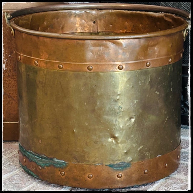 Metal Hammered Brass & Copper Bucket Rivets & Handle For Sale - Image 7 of 9