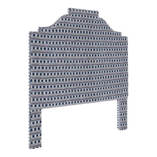 Nina Headboard in Christopher Farr Cloth Lost and Found Perennials Performance Woven, Azurro - Queen For Sale