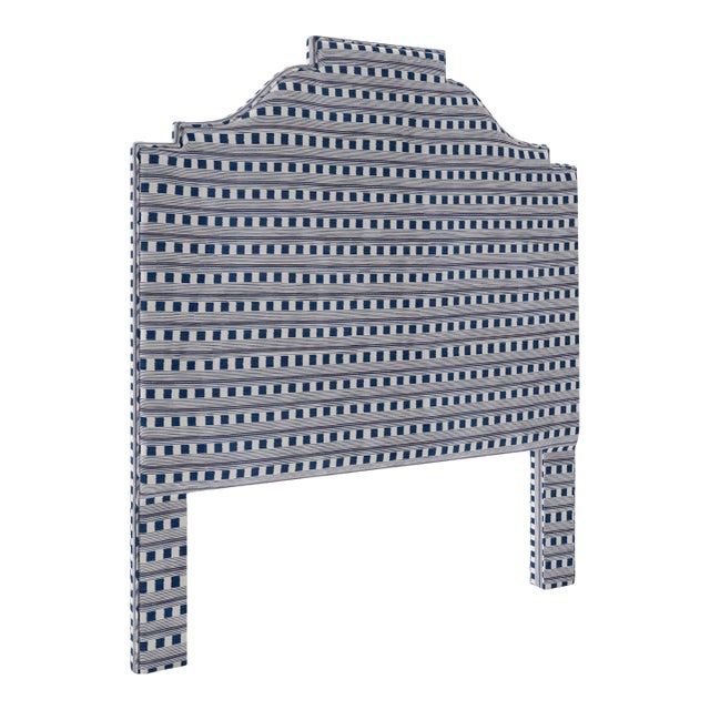 Nina Headboard in Christopher Farr Cloth Lost and Found Perennials Performance Woven, Azurro - Queen For Sale