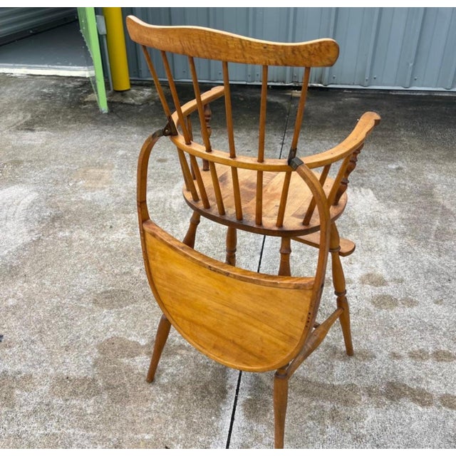 Folk Art Quilted Maple Windsor Slat Back Style Wood High Chair for Baby or Child For Sale In West Palm - Image 6 of 11