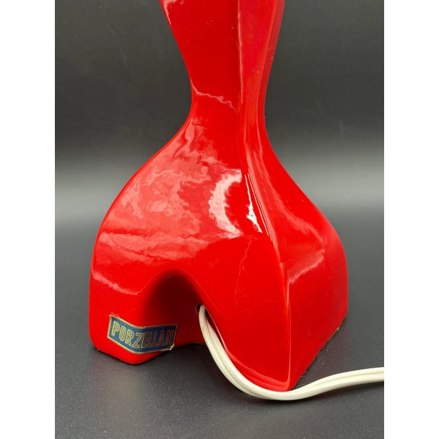 Mid-Century Modern Sculptural Mid-Century Porcelain Lamp in the style of Heifetz, Space Age, Red For Sale - Image 3 of 15