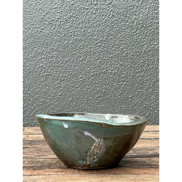 Ceramic Vintage Green Glazed Studio Pottery Bowl For Sale - Image 7 of 15