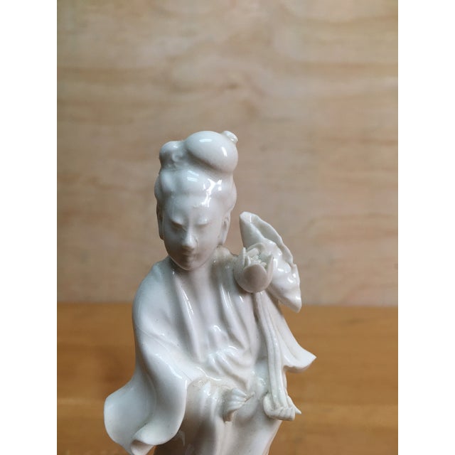 20th Century Kwan Yin With Lotus Blanc De Chine Chinese Porcelain