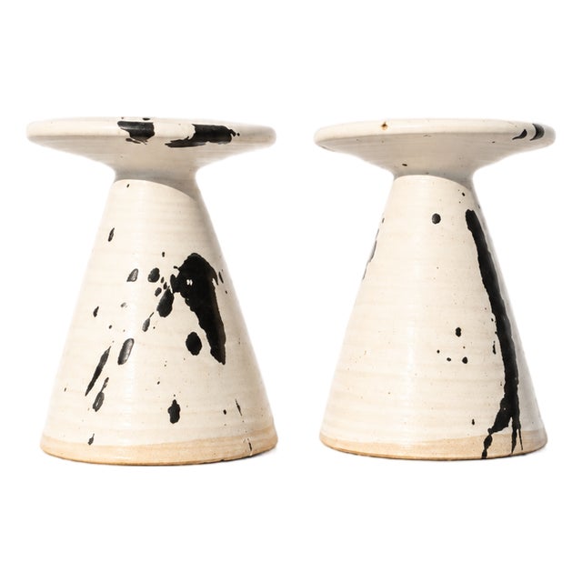 Vintage Danish Splatter Ceramic Candlesticks by Karsten Nielsen, 1980s, Set of 2 For Sale