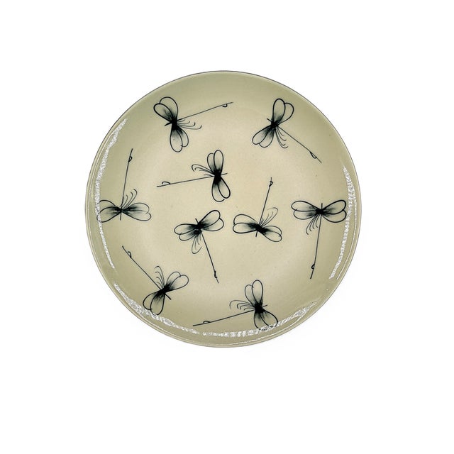 Bat Trang Vietnamese Ceramic Dessert/Salad Plates With Hand Painted Dragonflies and Celadon Green Hues - Set of 4 For Sale - Image 4 of 9