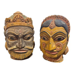 Mid 20th Century Pair of Indian Folk Art Heads, Male & Female Door Gaurds